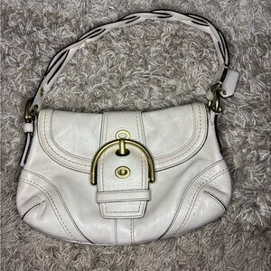 Coach White Leather Shoulder Bag with Gold Accents